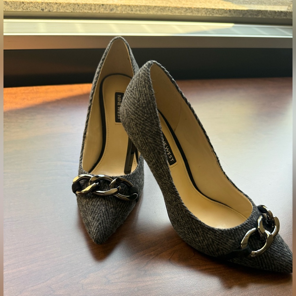 Nine West Charcoal Heels with Chain Accent